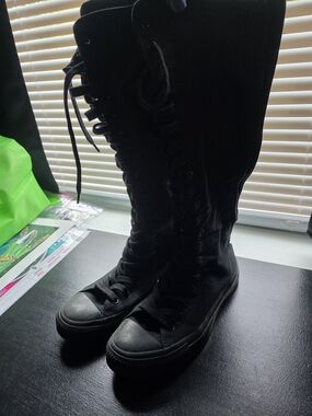 Converse Tall Lace-Up Canvas Knee-High Boots - Black